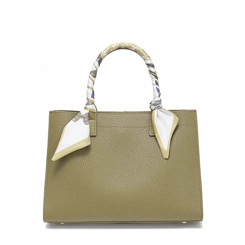 Scarf-Handle Pebbled Leather Tote Bag