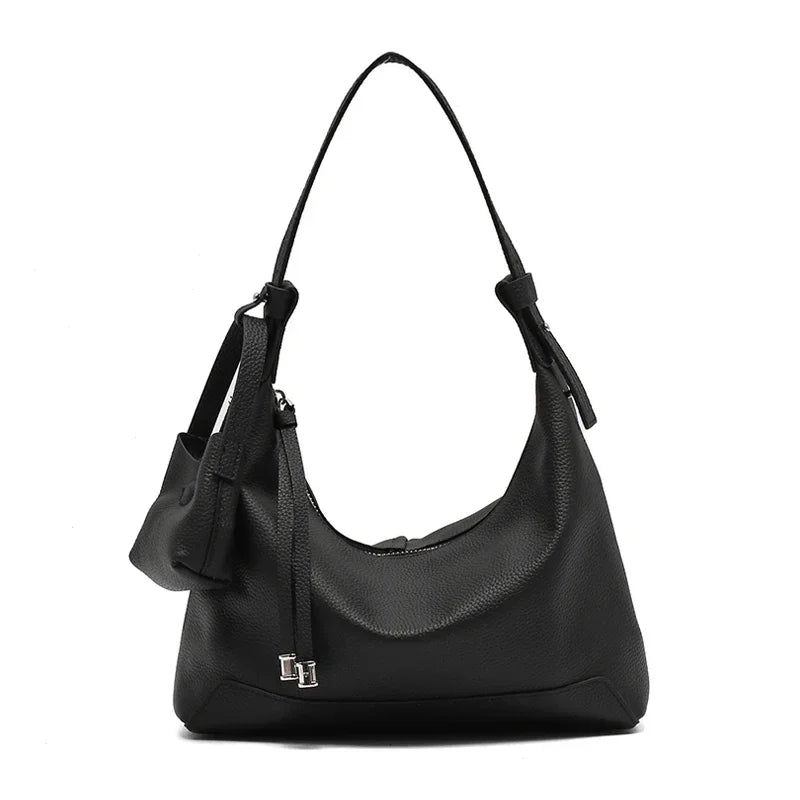 Soft Leather Hobo Shoulder Bag with Pouch