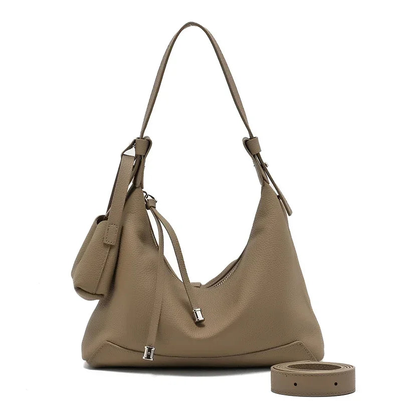 Soft Leather Hobo Shoulder Bag with Pouch