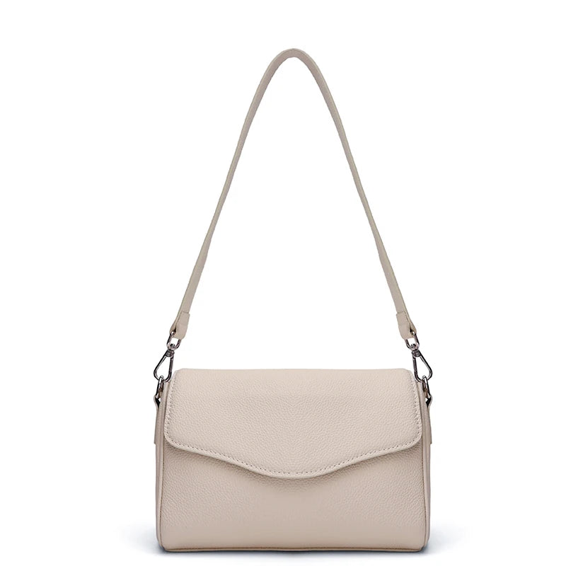 Cream Pebbled Flap Shoulder Bag
