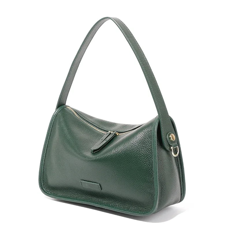 Pebbled Leather Zip Shoulder Bag
