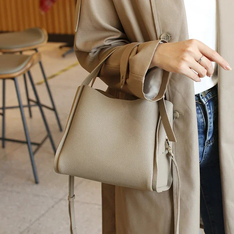 Pebbled Leather Bucket Bag