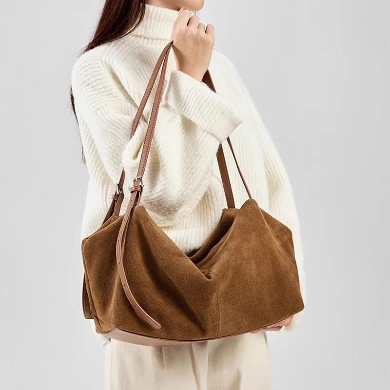Cocoa Suede Slouch Shoulder Bag