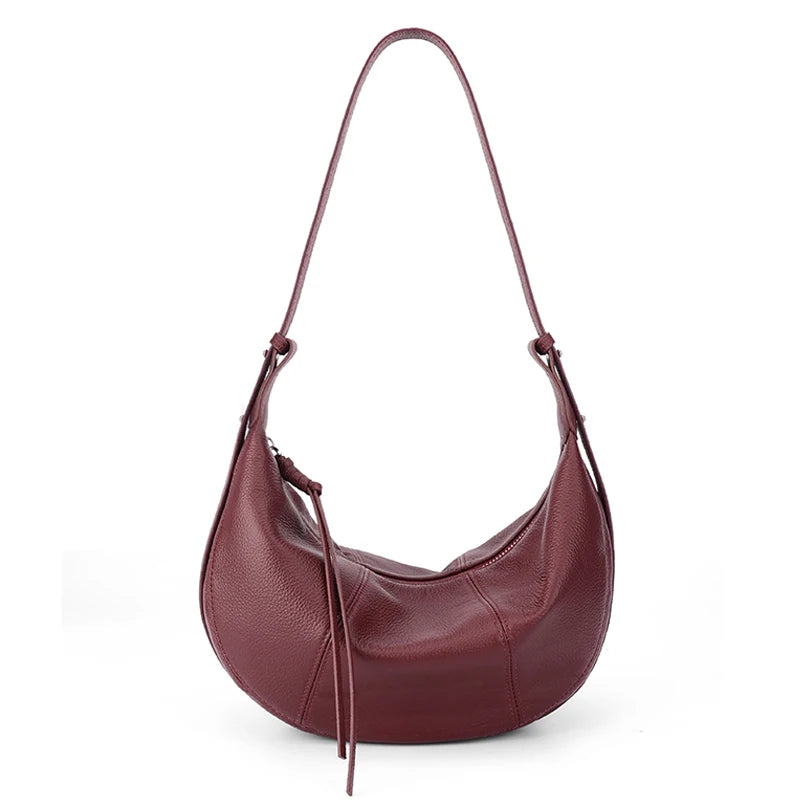 Burgundy Soft Leather Half Moon Shoulder Bag
