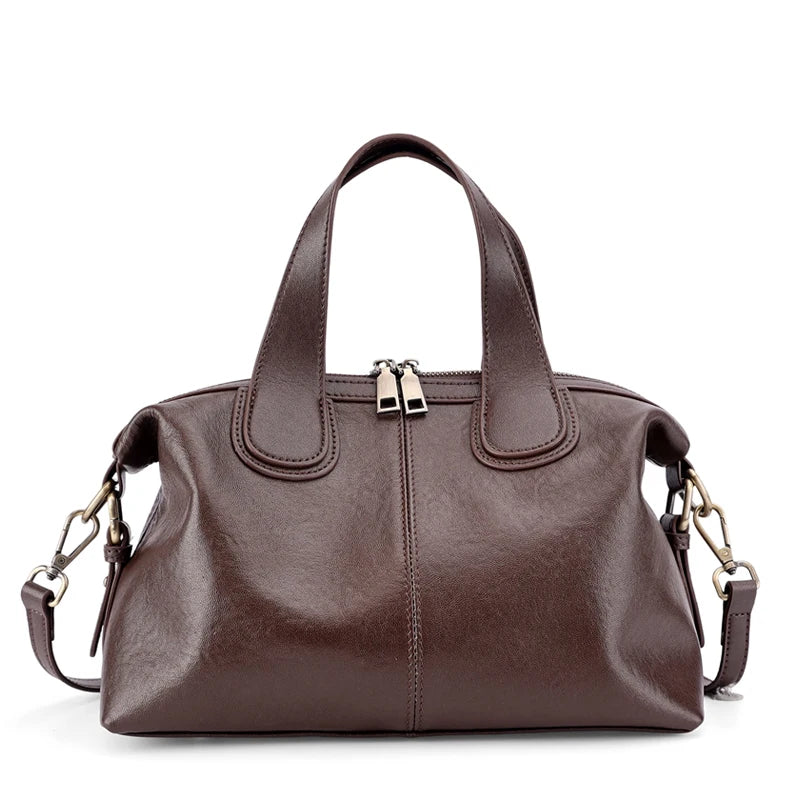 Taupe Leather Dome Crossbody Bag