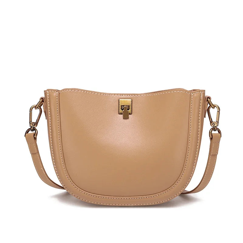 Mocha Curved Leather Crossbody Bag