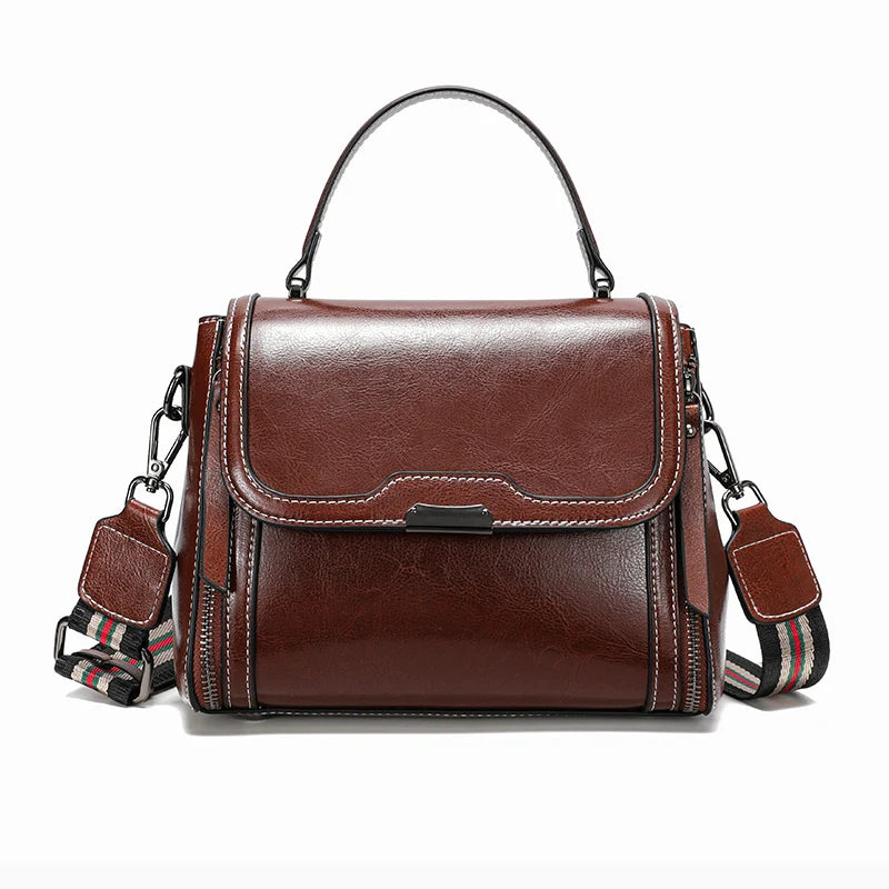 Vintage Top Handle Satchel Bag with Stripe Strap
