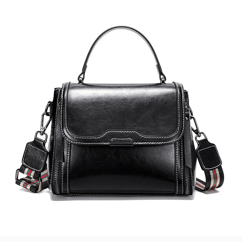 Vintage Top Handle Satchel Bag with Stripe Strap