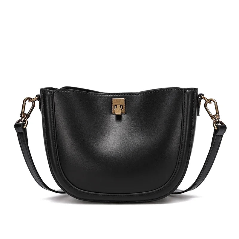 Mocha Curved Leather Crossbody Bag