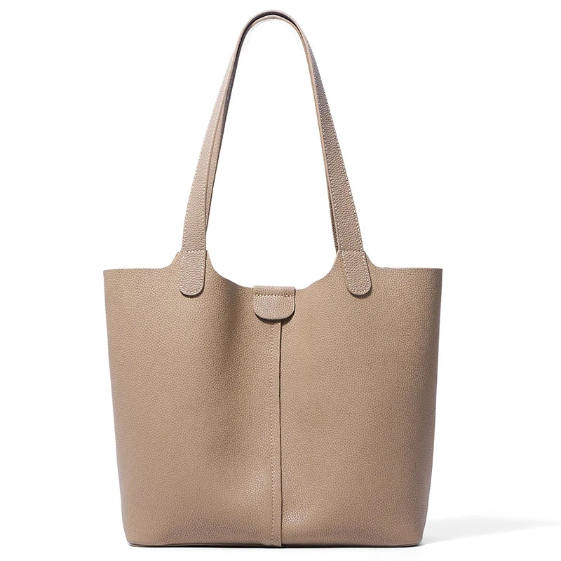Sand Pebbled Leather Shoulder Tote
