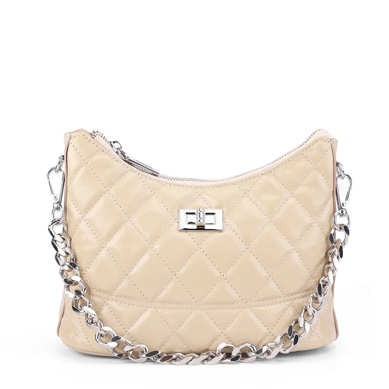 Glossy Quilted Chain Shoulder Bag