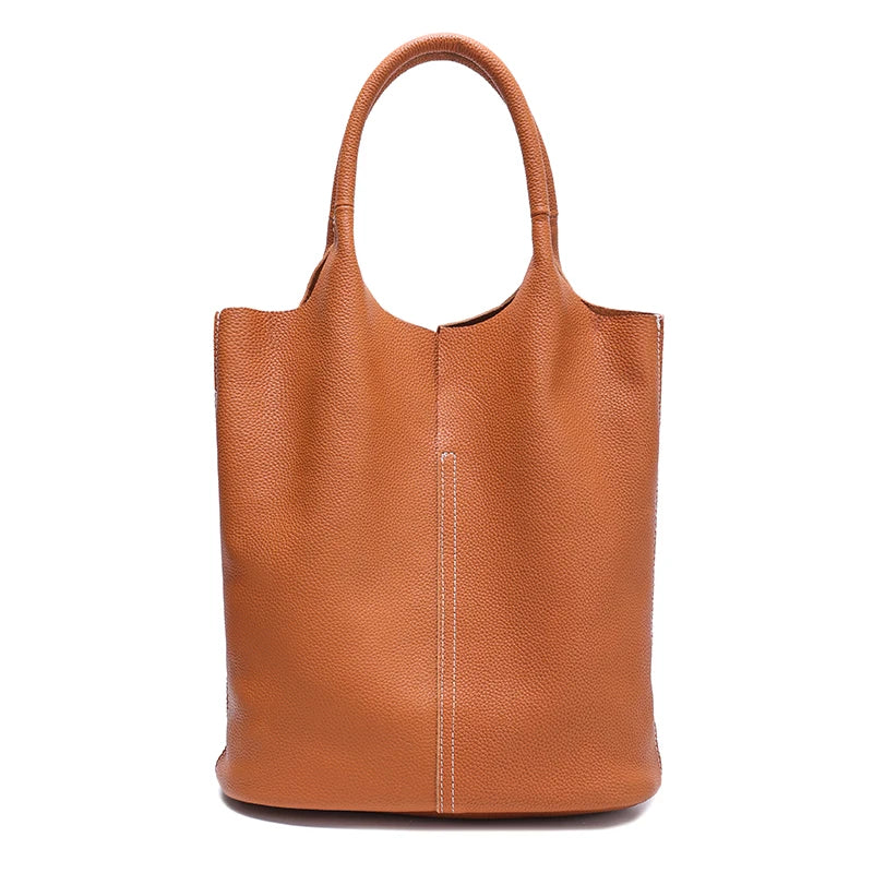Pebbled Leather Bucket Tote Bag