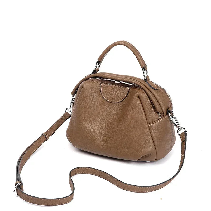 Apricot Leather Crossbody Satchel