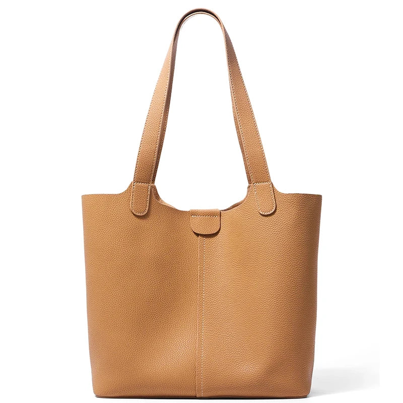 Sand Pebbled Leather Shoulder Tote