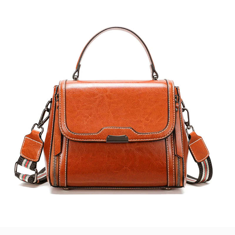 Vintage Top Handle Satchel Bag with Stripe Strap