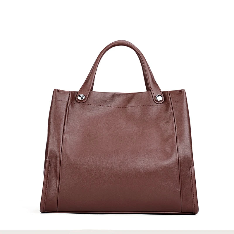 Brown Leather Top Handle Tote