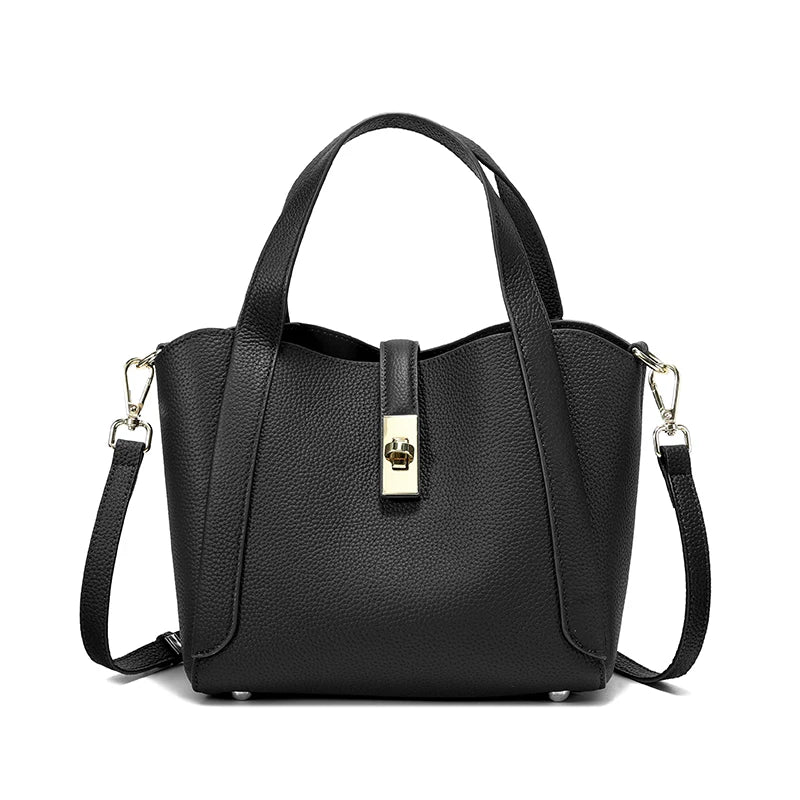 Pebbled Leather Turn-Lock Tote Crossbody Bag