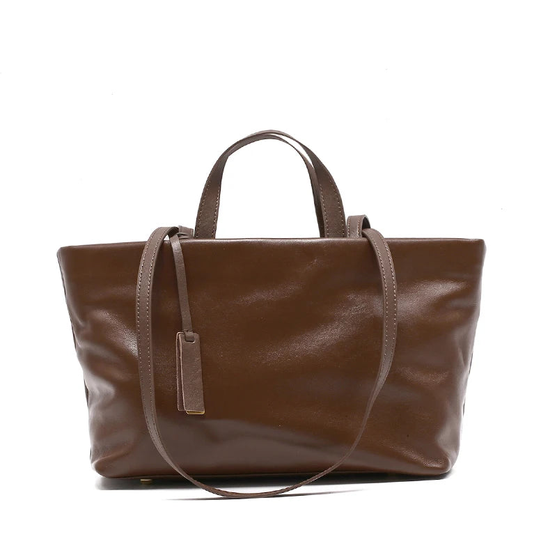 Glossy Espresso Leather Dual-Handle Commuter Tote