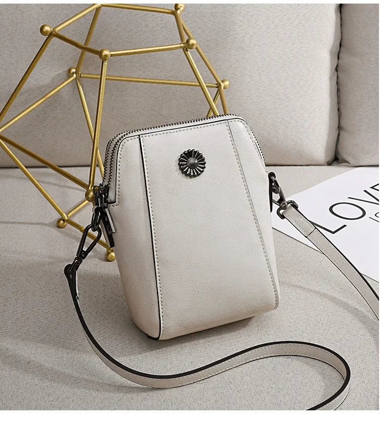 Ivory Leather Floral Medallion Crossbody Bag
