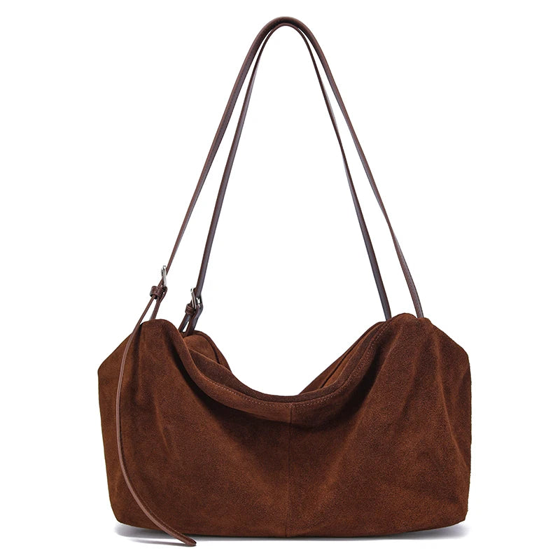 Cocoa Suede Slouch Shoulder Bag