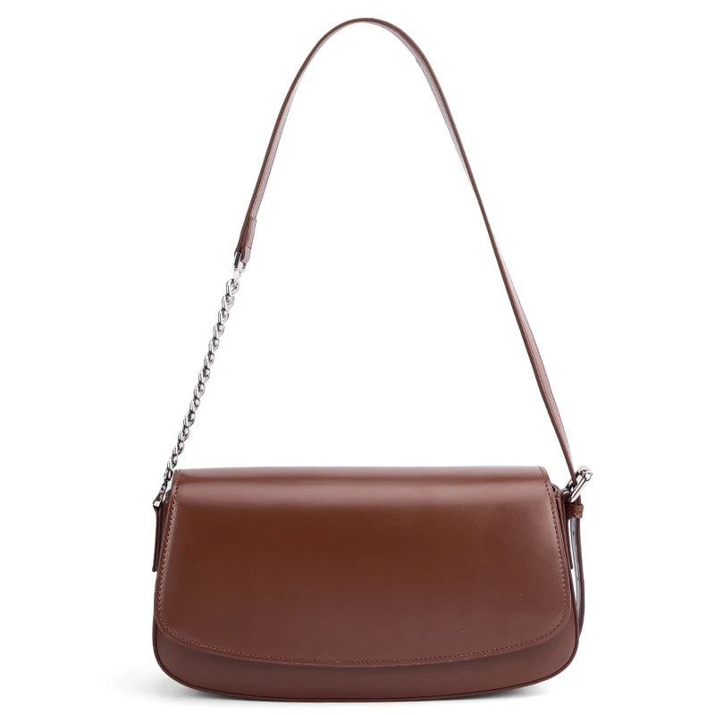 Minimalist Leather Flap Shoulder Bag with Chain Strap