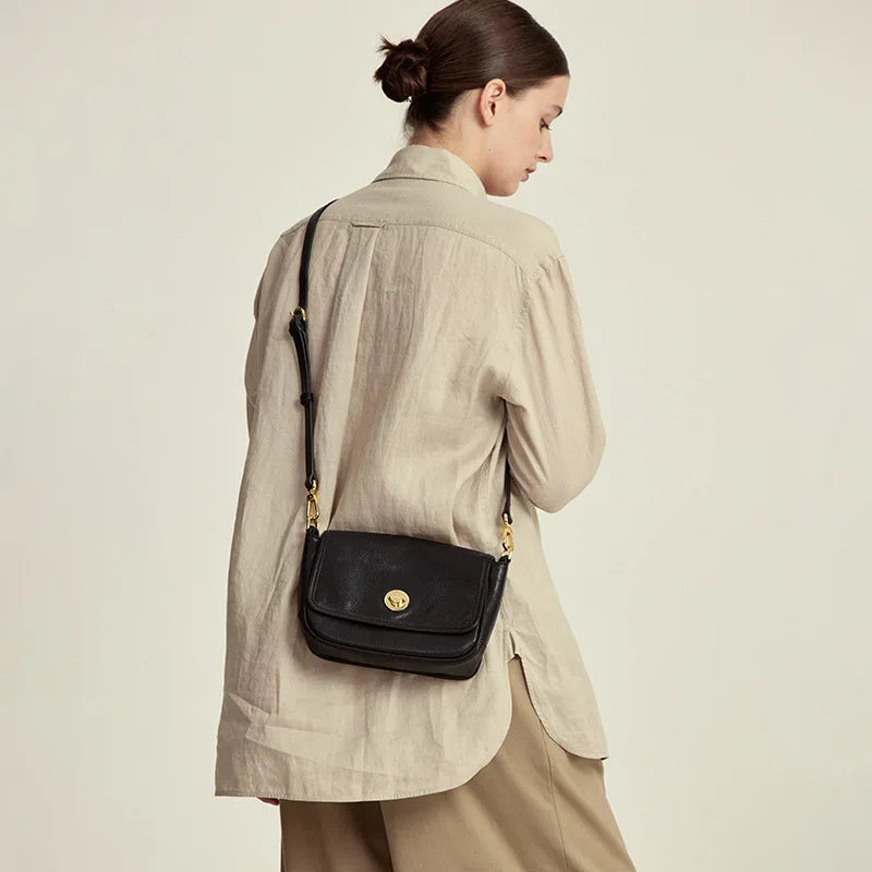 Round Lock Flap Shoulder Bag