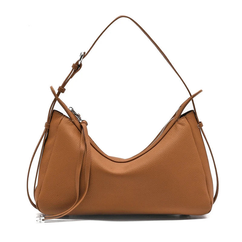 Greige Pebbled Zip Shoulder Bag