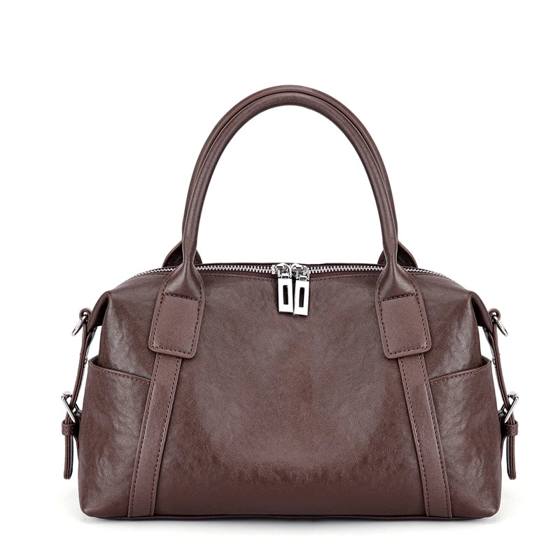 Black Smooth Leather Boston Bag