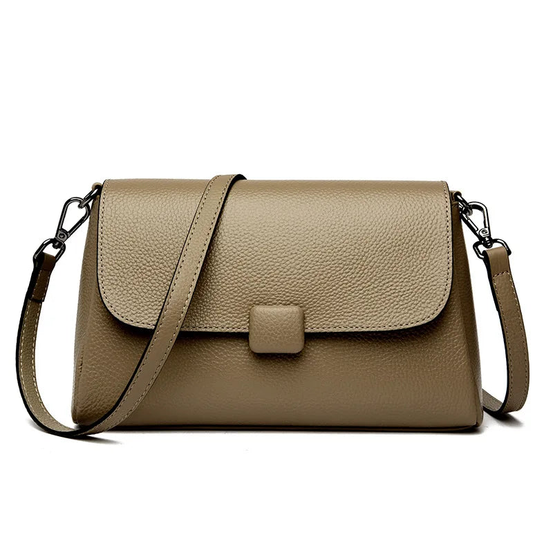 Taupe Leather Flap Crossbody Bag