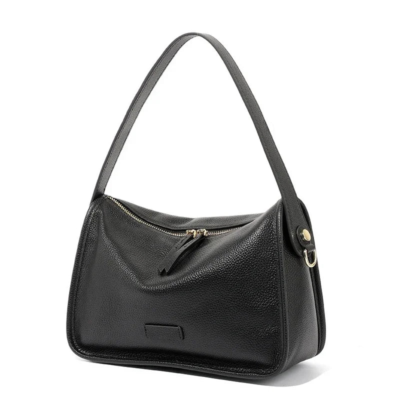 Pebbled Leather Zip Shoulder Bag