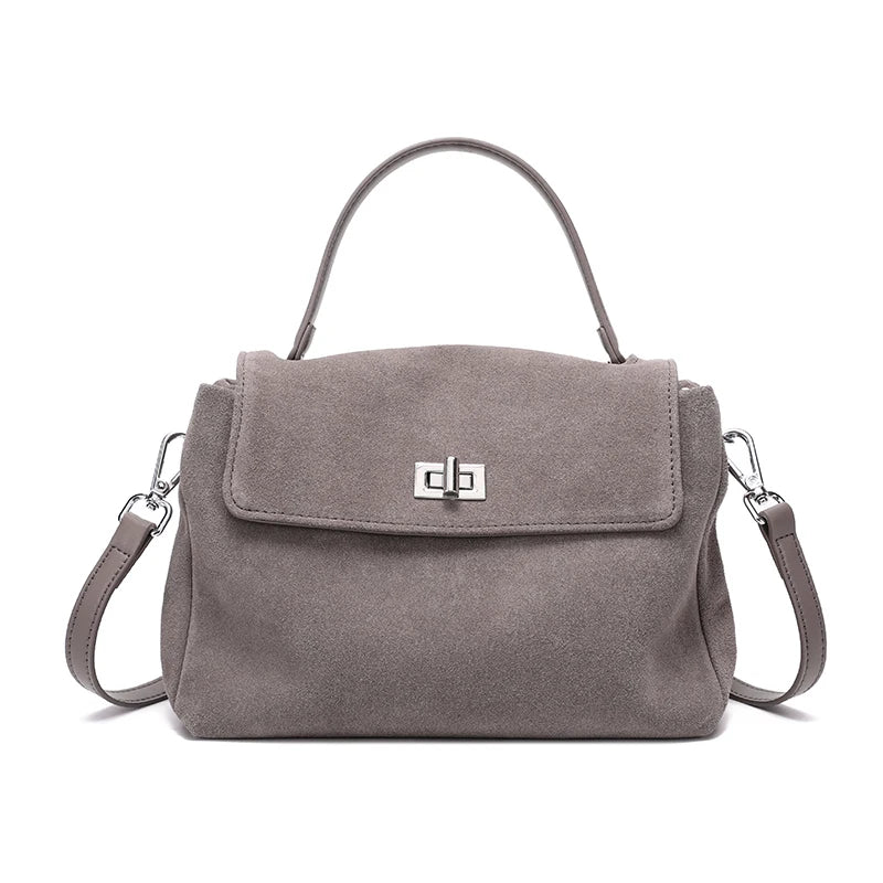 Suede Turn-Lock Shoulder Bag