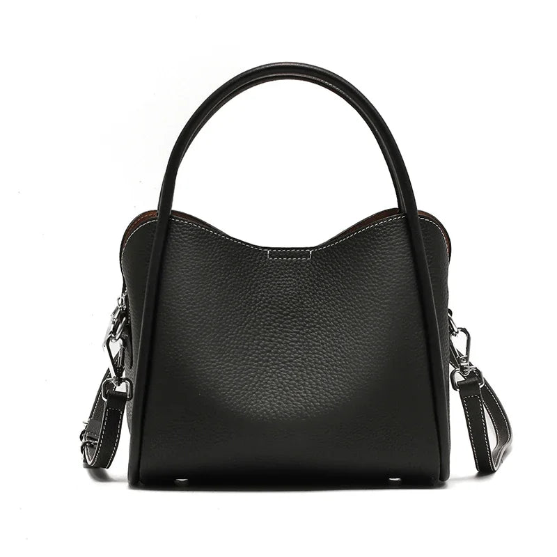 Ivory Pebbled Leather Top-Handle Crossbody Bag