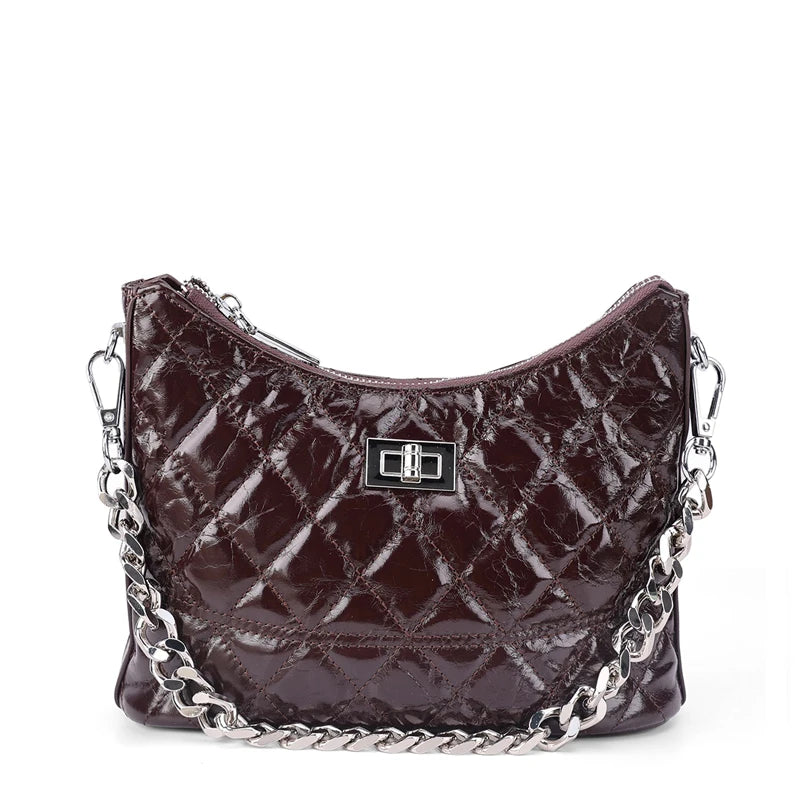 Glossy Quilted Chain Shoulder Bag
