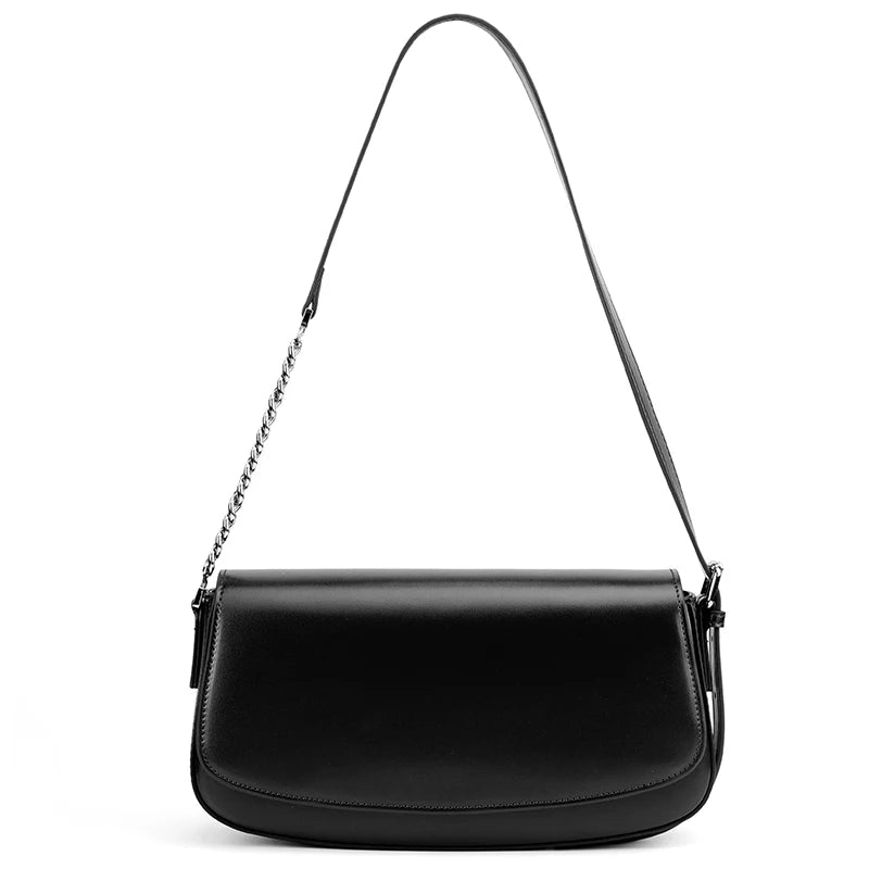 Minimalist Leather Flap Shoulder Bag with Chain Strap