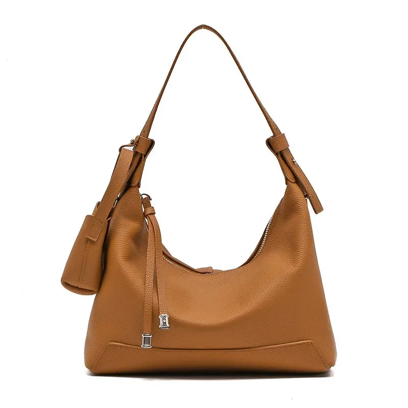 Soft Leather Hobo Shoulder Bag with Pouch