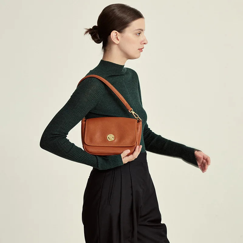 Round Lock Flap Shoulder Bag