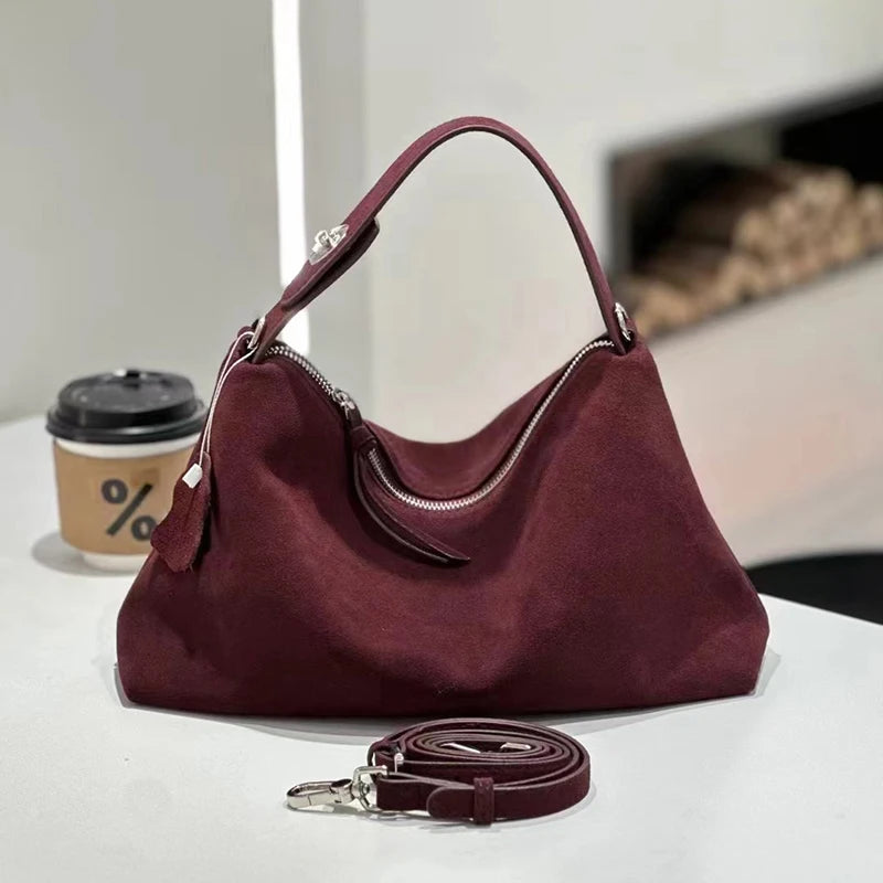 Mocha Suede Boston Shoulder Bag