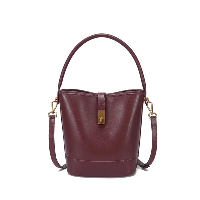 Vintage Leather Bucket Crossbody Bag