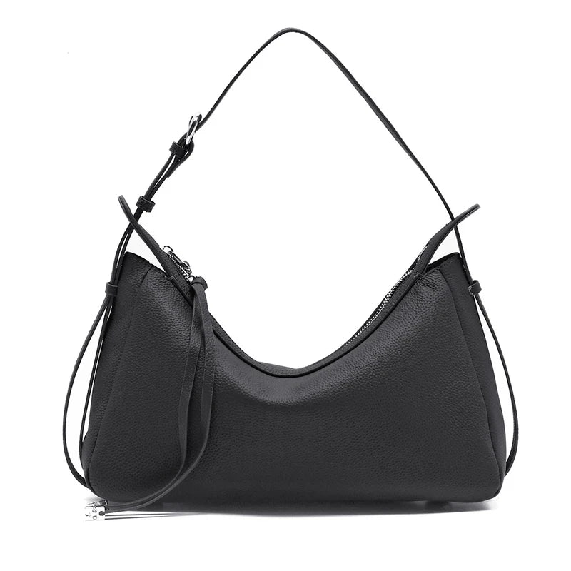 Greige Pebbled Zip Shoulder Bag