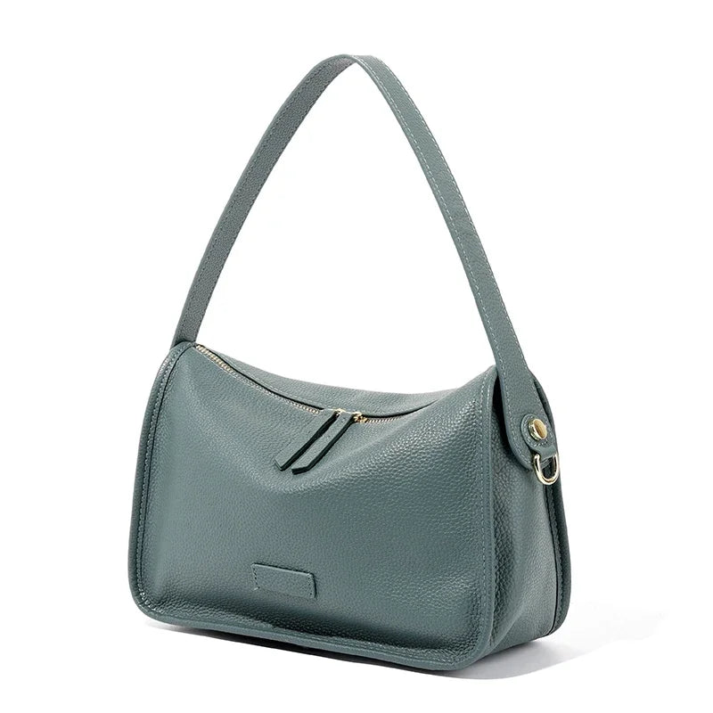 Pebbled Leather Zip Shoulder Bag