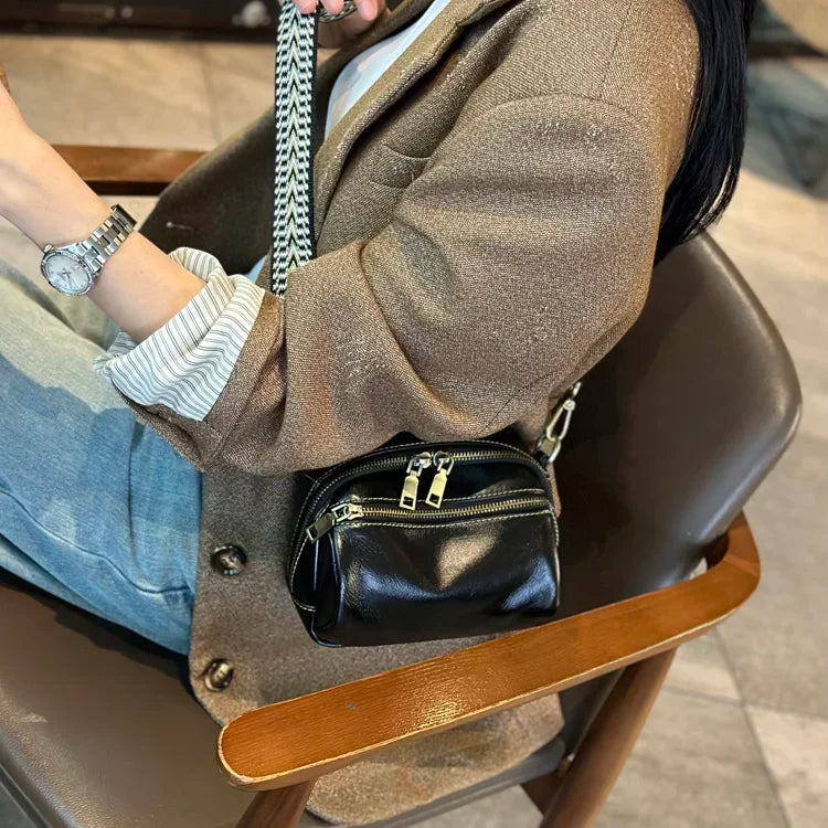 Cognac Multi-Zip Leather Crossbody