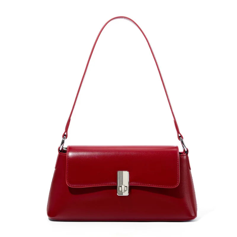 Red Leather Flap Shoulder Bag