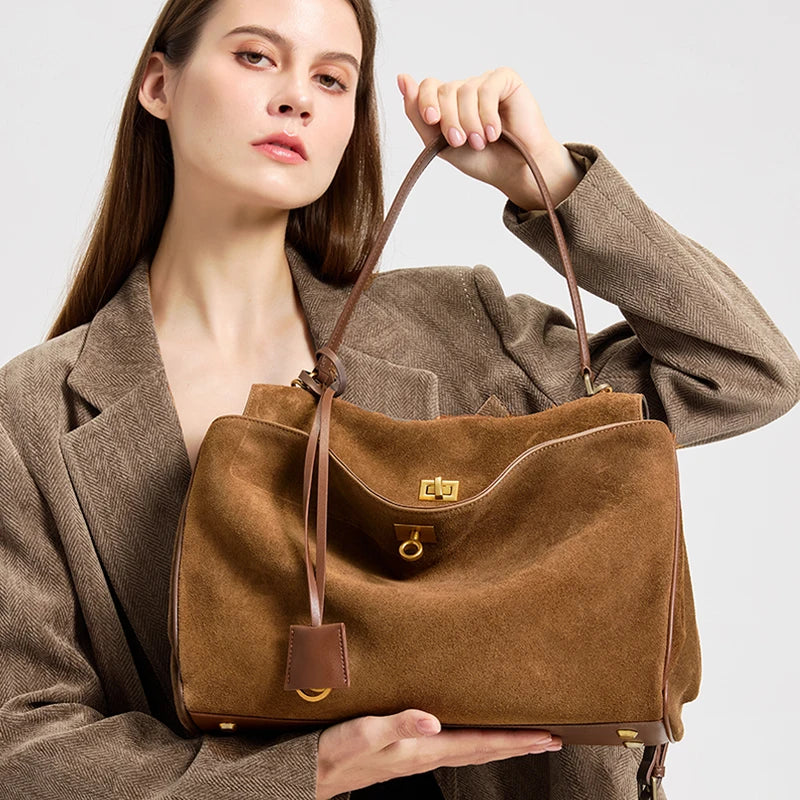 Suede Flap Shoulder Tote