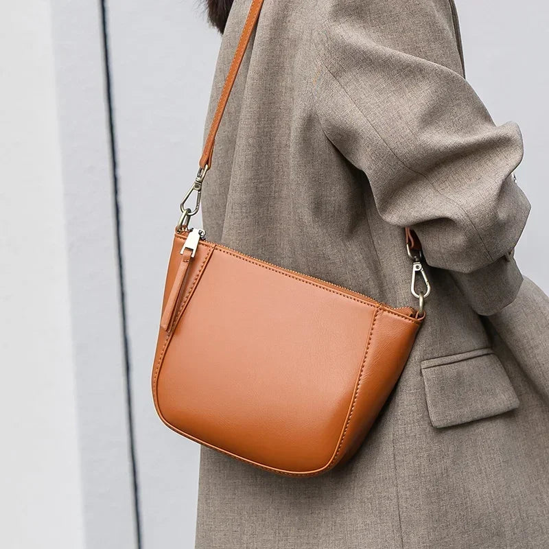 Curved Leather Crossbody Bag