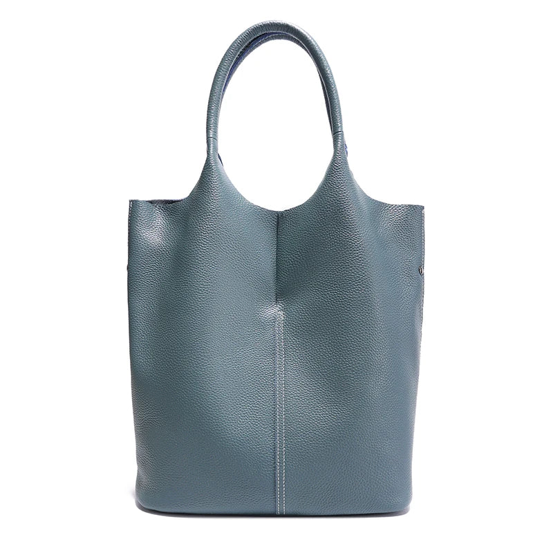 Pebbled Leather Bucket Tote Bag