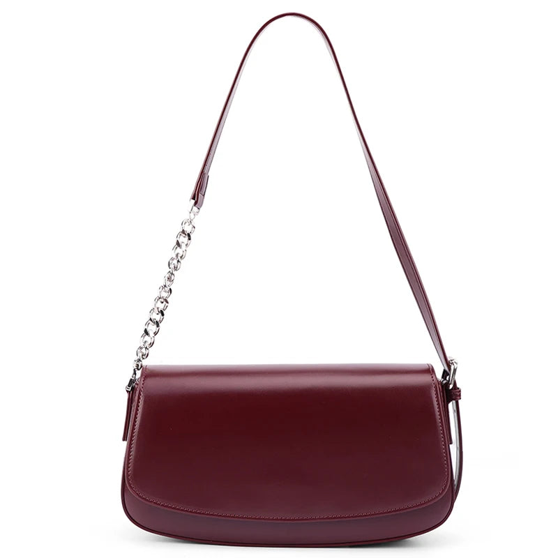 Minimalist Leather Flap Shoulder Bag with Chain Strap