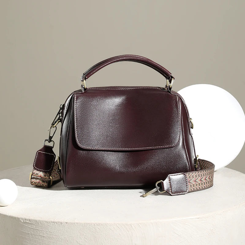 Glossy Brown Leather City Satchel