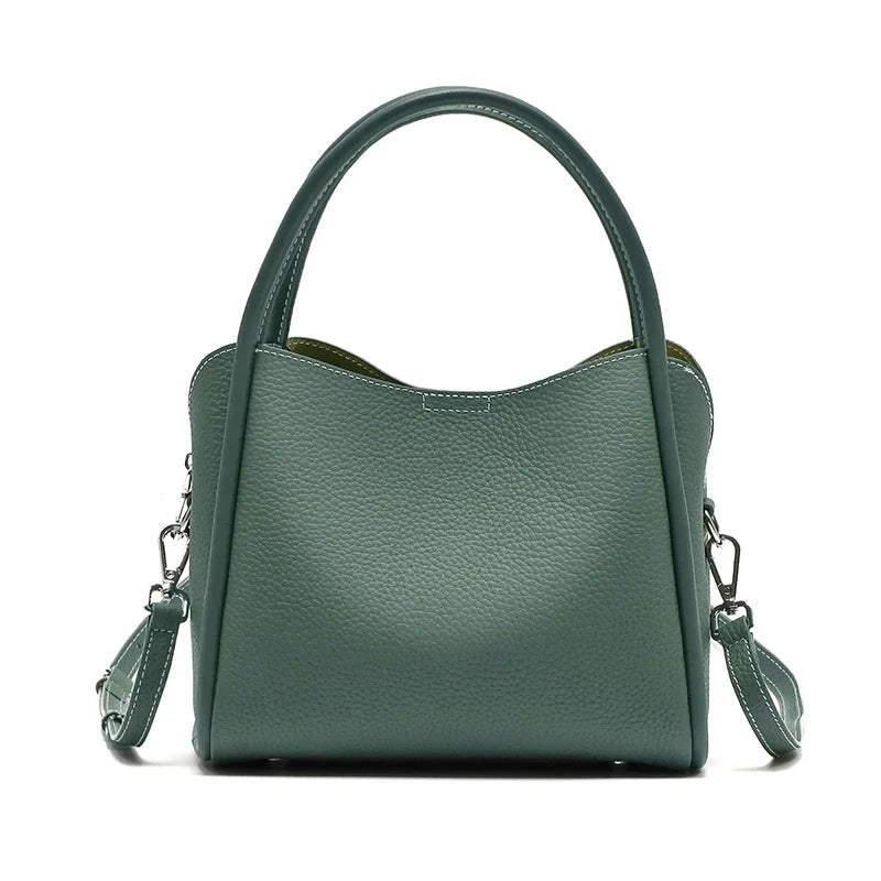 Ivory Pebbled Leather Top-Handle Crossbody Bag