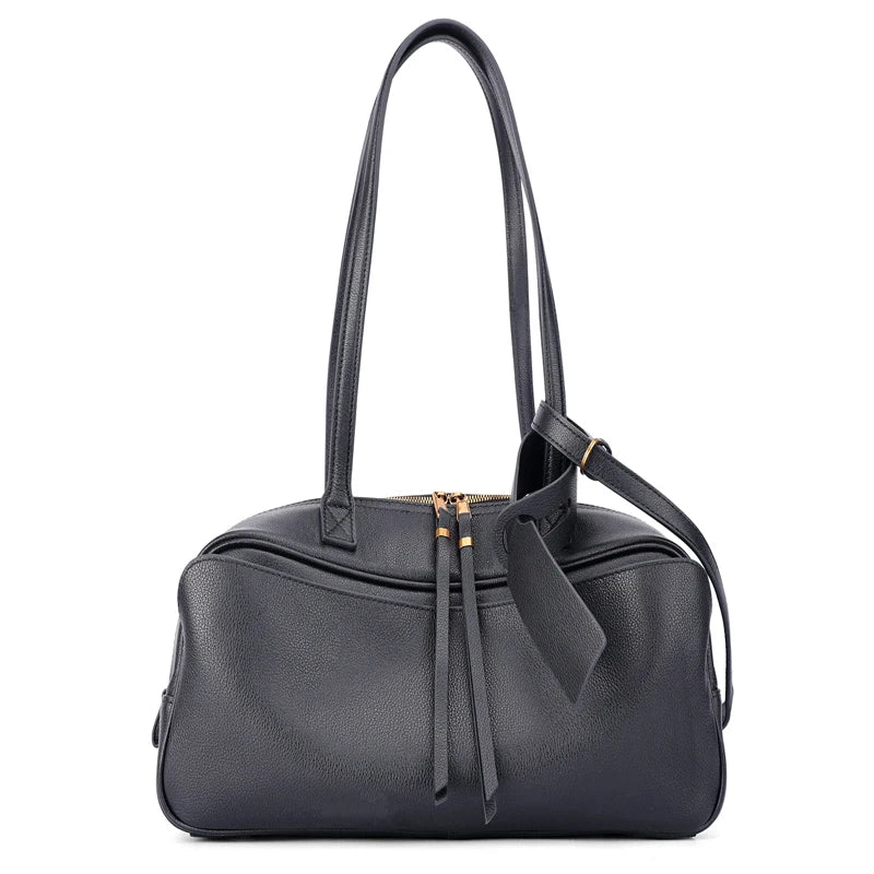 Burgundy Leather Bowling Shoulder Bag