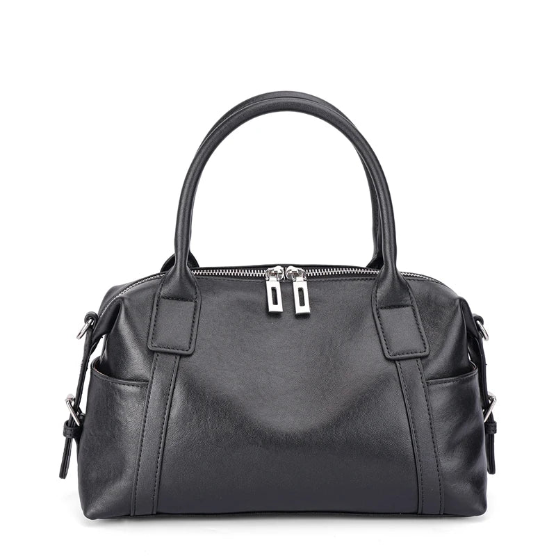 Black Smooth Leather Boston Bag